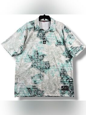 OB Golf Out Of Bounds Men’s XL Floral Hawaiian Golf Polo Shirt 100% Polyester